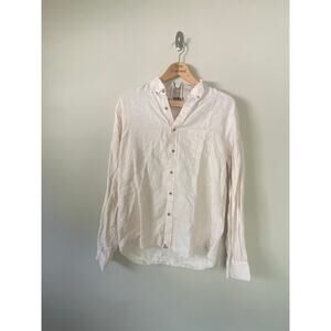 EUC UNTUCKit Shirt SLIM Large Beige Striped 100% Linen Wrinkle Resistant Hudelot